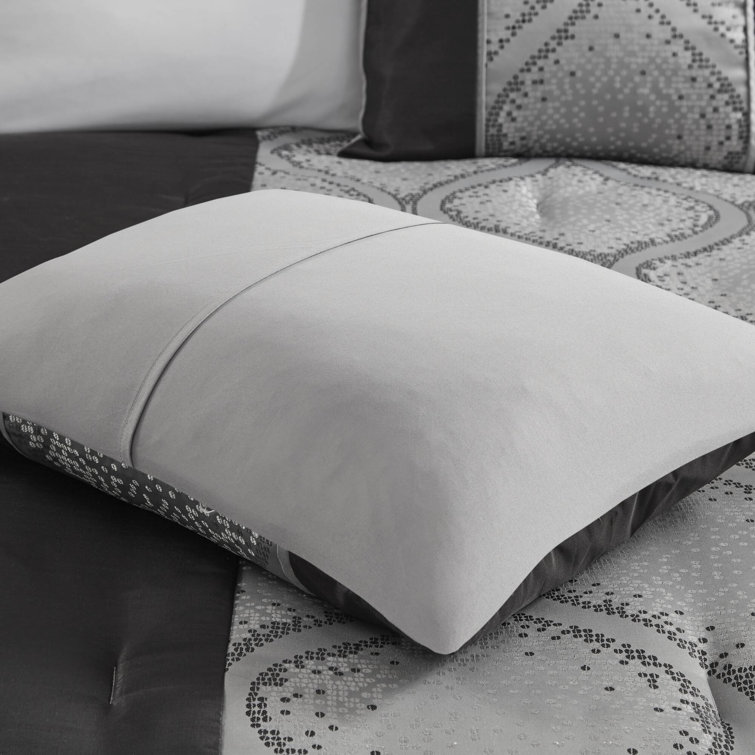King Black and Silver Microfiber Jacquard Comforter Set