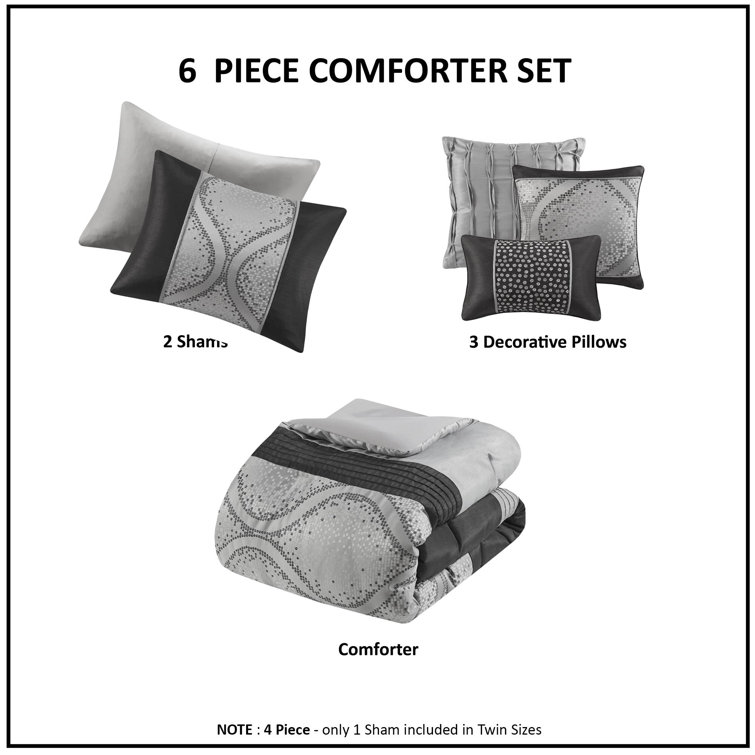 King Black and Silver Microfiber Jacquard Comforter Set