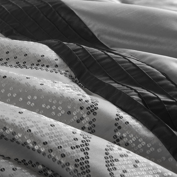 King Black and Silver Microfiber Jacquard Comforter Set