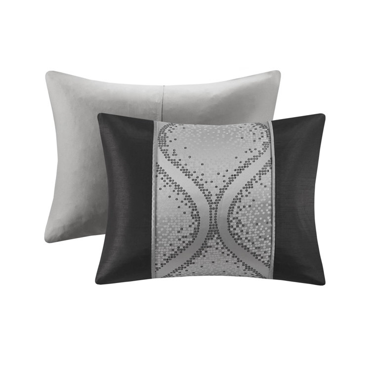 King Black and Silver Microfiber Jacquard Comforter Set