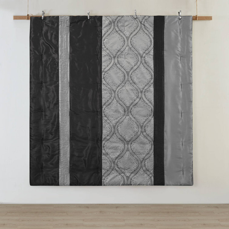 King Black and Silver Microfiber Jacquard Comforter Set