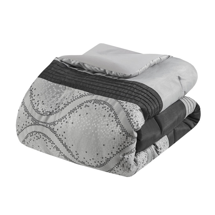 King Black and Silver Microfiber Jacquard Comforter Set
