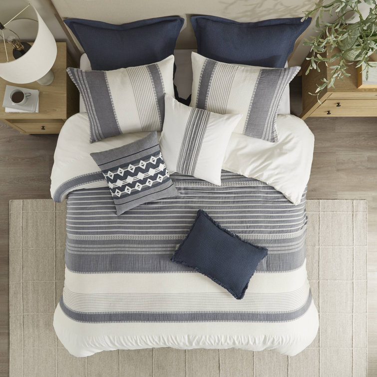 Murphy Full Blue Cotton Jacquard Comforter Set
