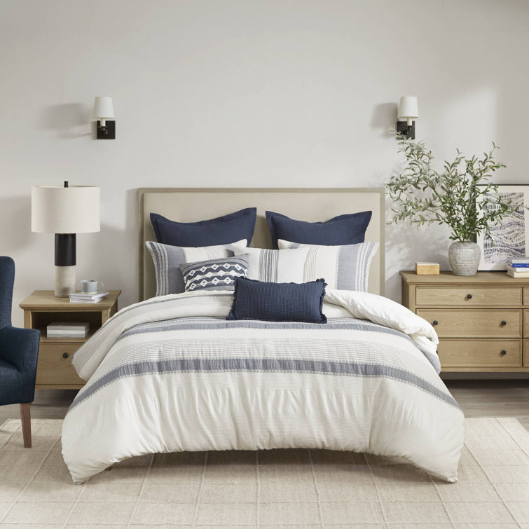 Murphy Full Blue Cotton Jacquard Comforter Set