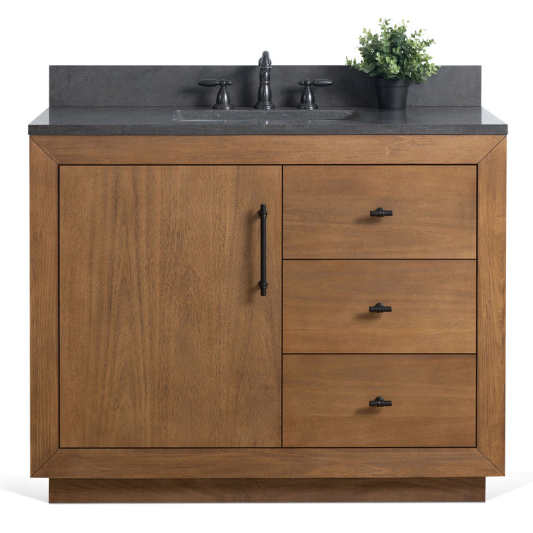 Tan 42" Single Bathroom Vanity with Black Limestone Top