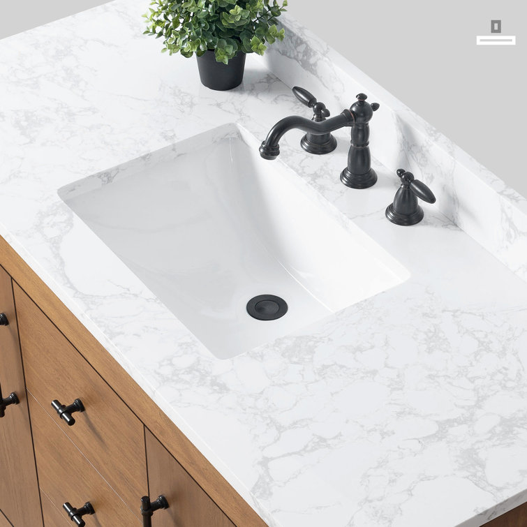 42" Tan Poplar Wood Single Bathroom Vanity with Marble Top