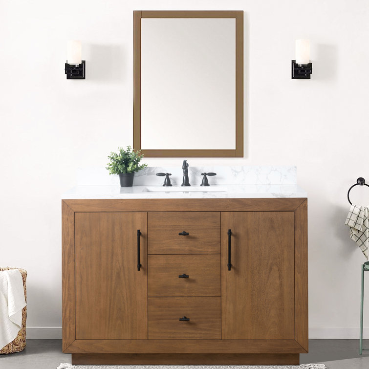 48'' Tan Poplar Wood Bathroom Vanity with Marble Top