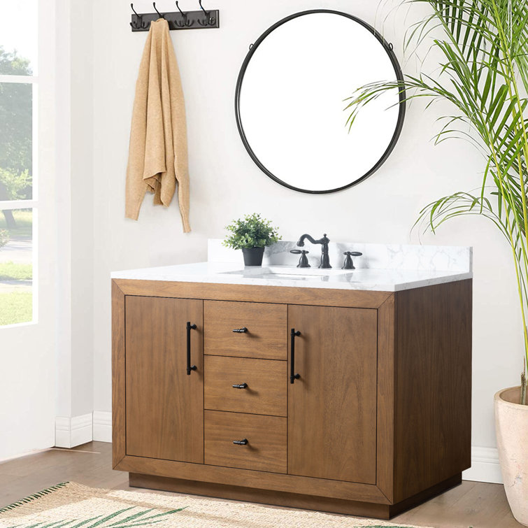 48'' Tan Poplar Wood Bathroom Vanity with Marble Top