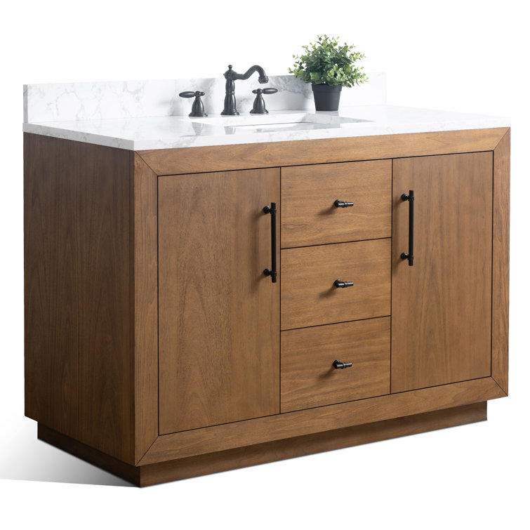 48'' Tan Poplar Wood Bathroom Vanity with Marble Top
