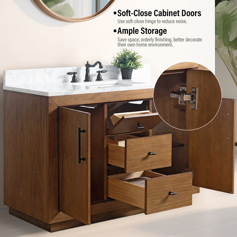 48'' Tan Poplar Wood Bathroom Vanity with Marble Top