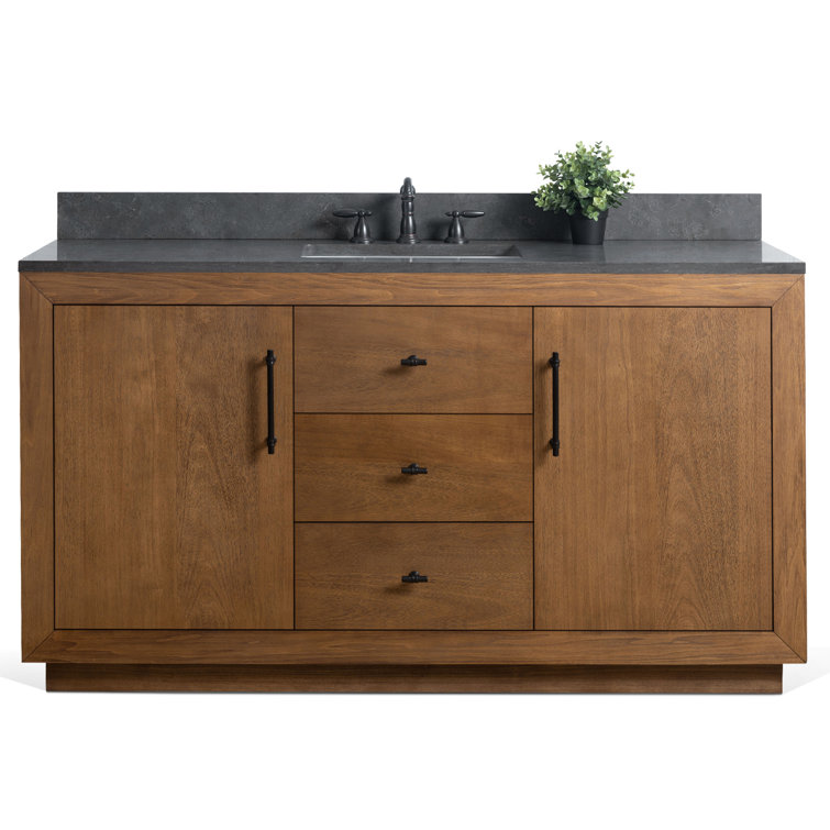 60" Single Bathroom Vanity Set with Black Limestone Top