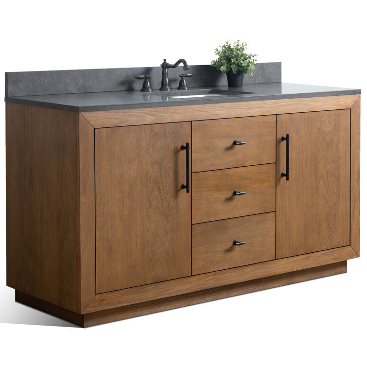 60" Single Bathroom Vanity Set with Black Limestone Top