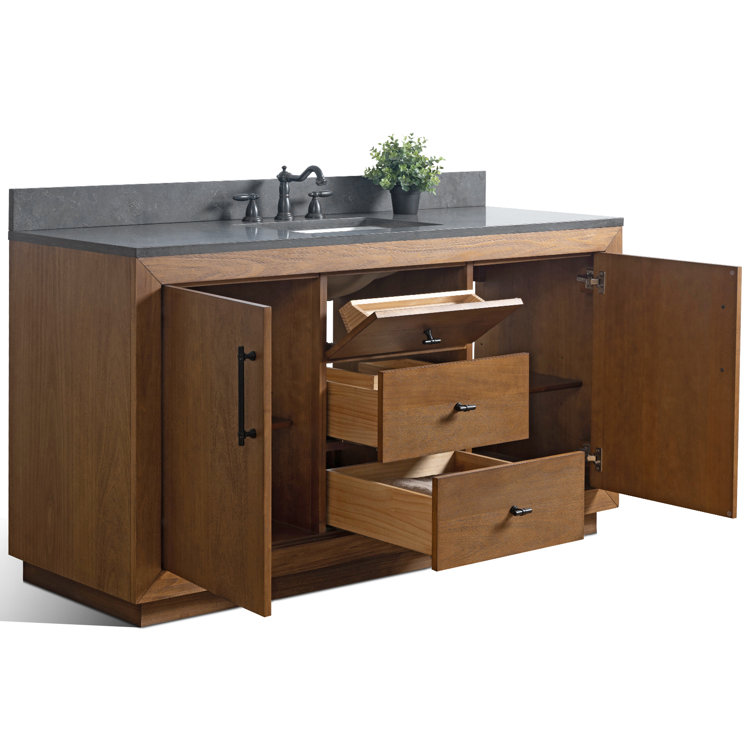 60" Single Bathroom Vanity Set with Black Limestone Top