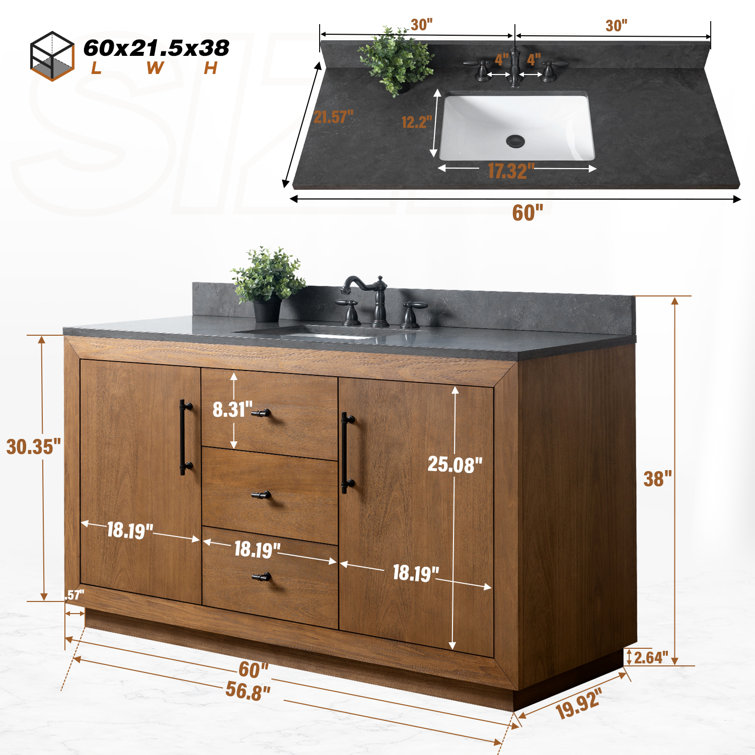 60" Single Bathroom Vanity Set with Black Limestone Top