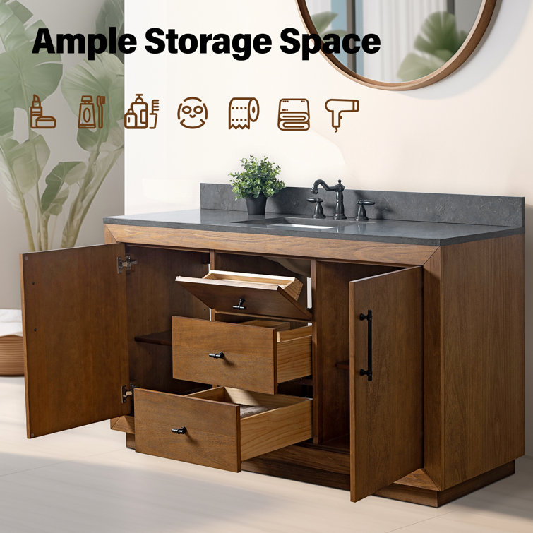60" Single Bathroom Vanity Set with Black Limestone Top