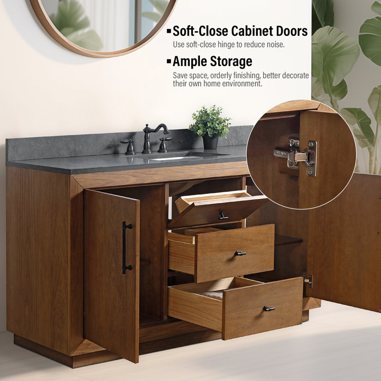 60" Single Bathroom Vanity Set with Black Limestone Top