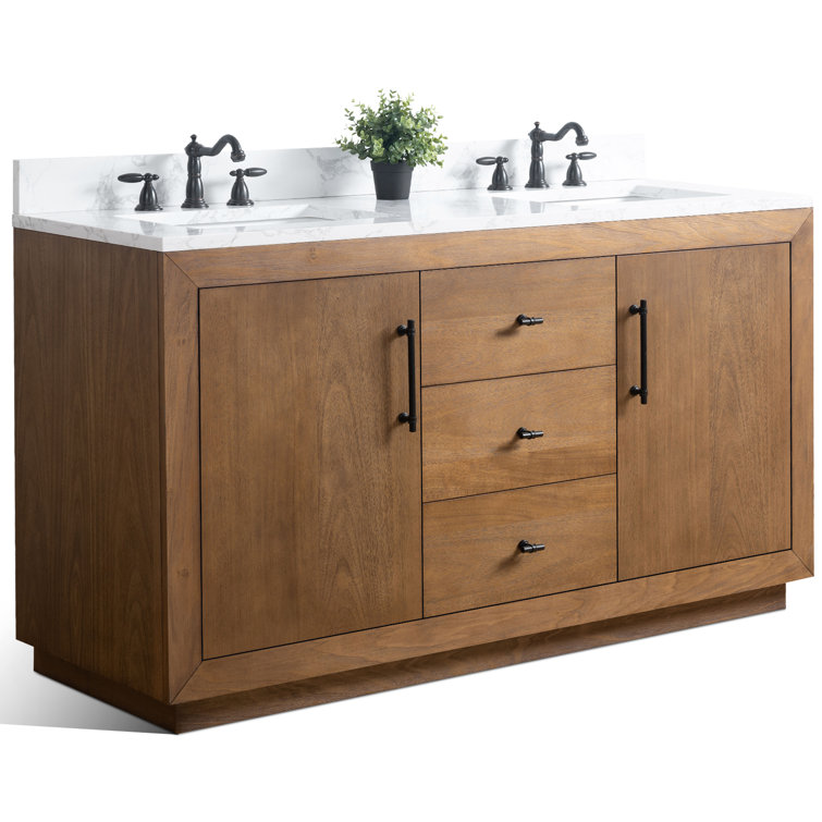 60" Double Sink Bathroom Vanity with Arabescato White Marble Top