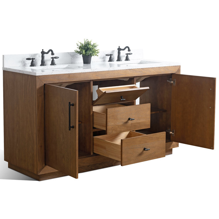 60" Double Sink Bathroom Vanity with Arabescato White Marble Top