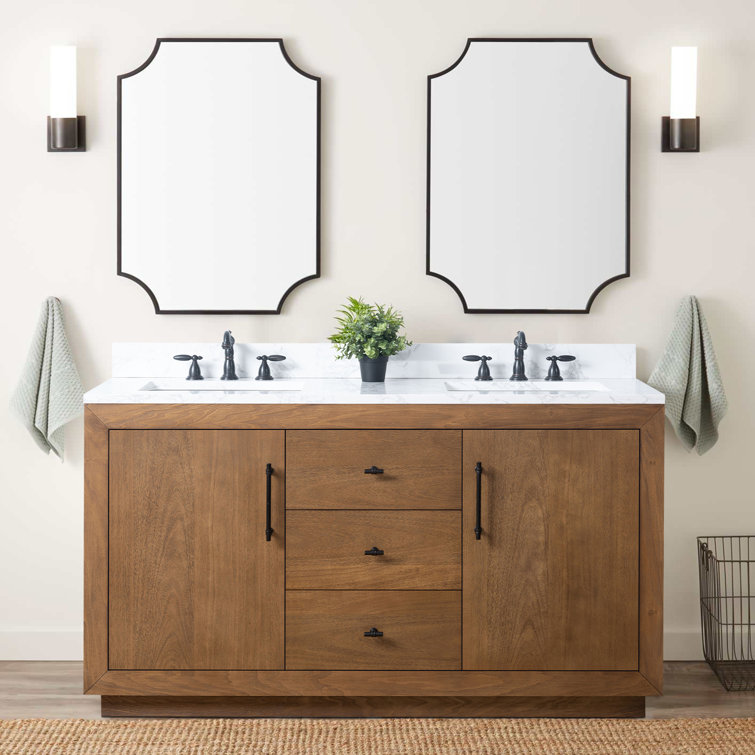 60" Double Sink Bathroom Vanity with Arabescato White Marble Top