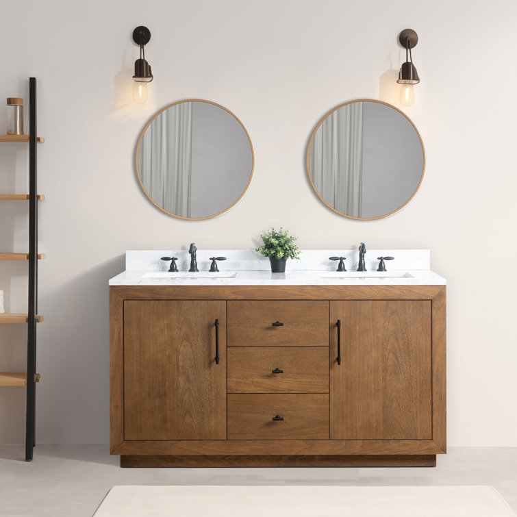 60" Double Sink Bathroom Vanity with Arabescato White Marble Top