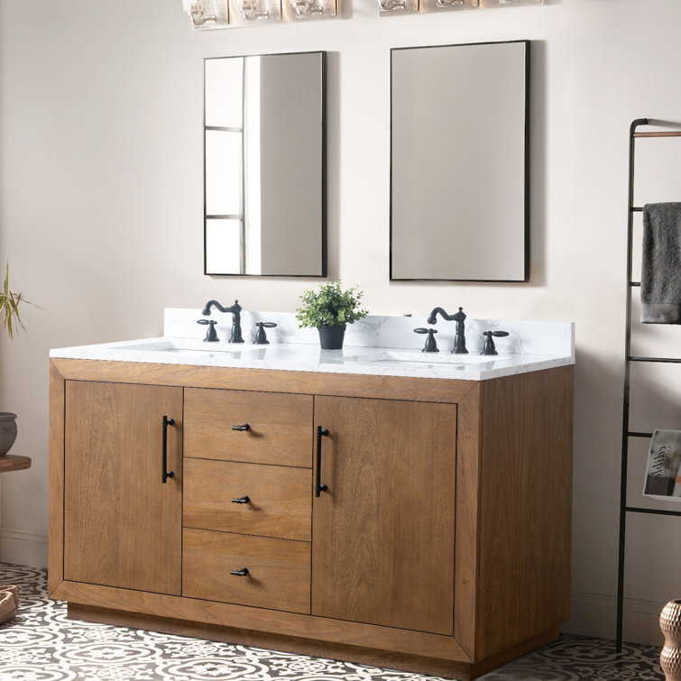 60" Double Sink Bathroom Vanity with Arabescato White Marble Top