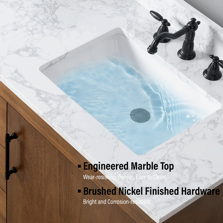 72" Tan Poplar Wood Double Sink Vanity with Arabescato White Marble Top