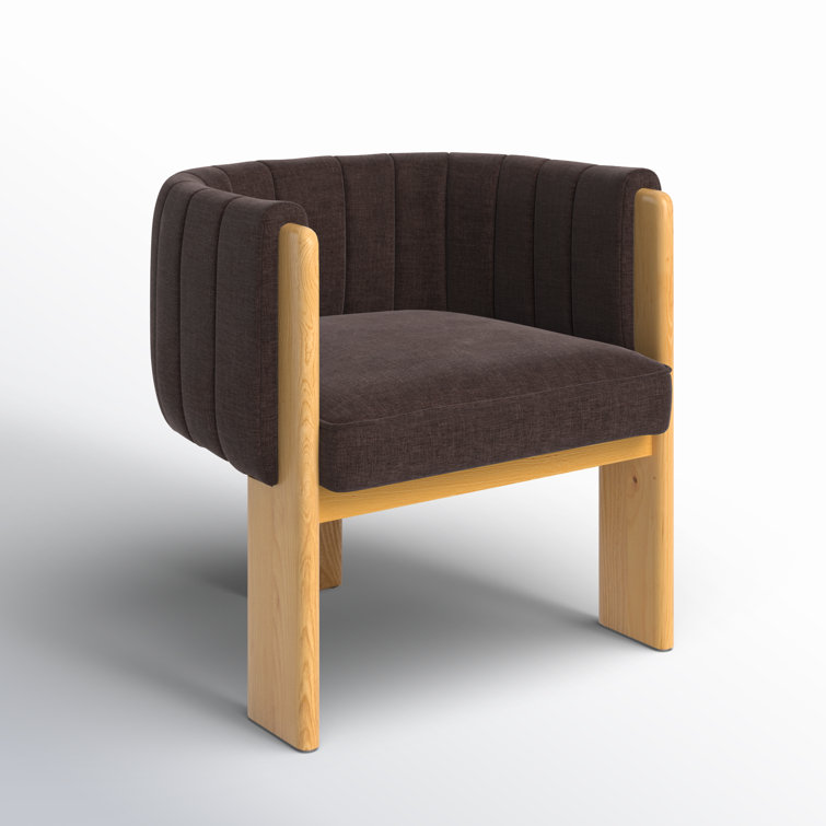 Brown Polyester and Natural Wood Barrel Chair