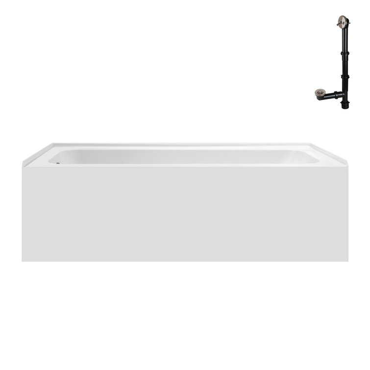 Glossy White Acrylic Rectangular Alcove Bathtub with Brushed Nickel Drain