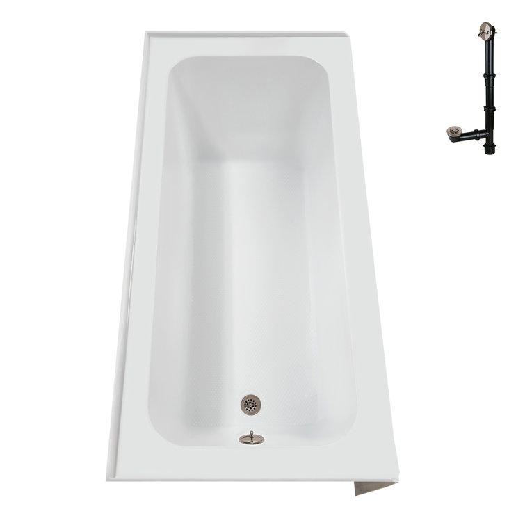 Glossy White Acrylic Rectangular Alcove Bathtub with Brushed Nickel Drain