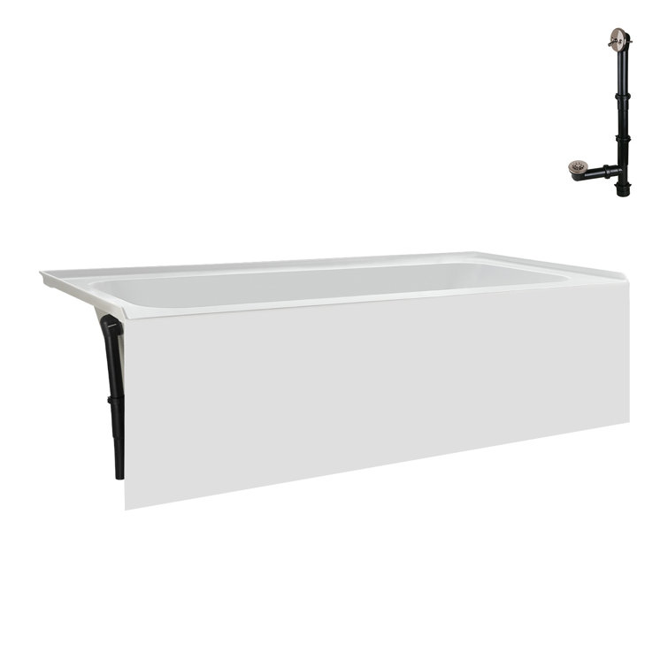 Glossy White Acrylic Rectangular Alcove Bathtub with Brushed Nickel Drain