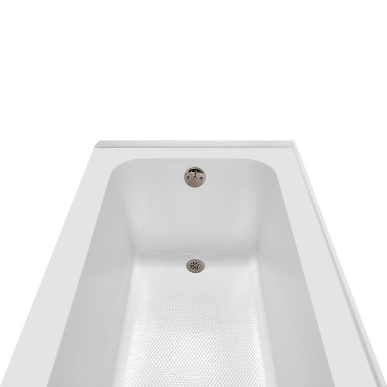 Glossy White Acrylic Rectangular Alcove Bathtub with Brushed Nickel Drain