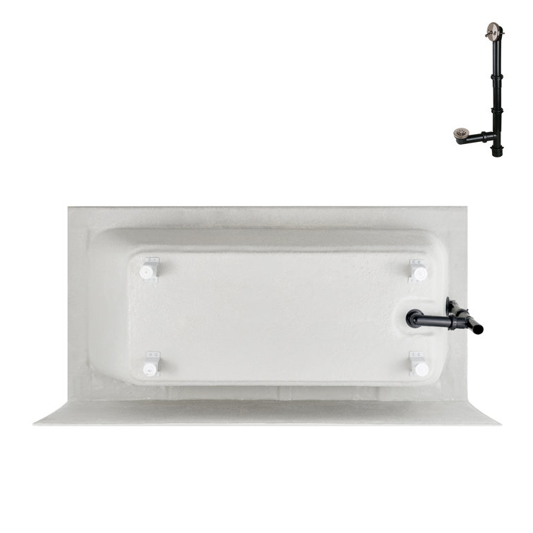 Glossy White Acrylic Rectangular Alcove Bathtub with Brushed Nickel Drain