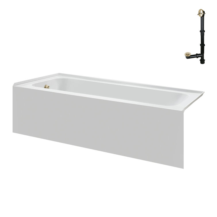 60-Inch Glossy White Acrylic Alcove Bathtub with Polished Brass Drain