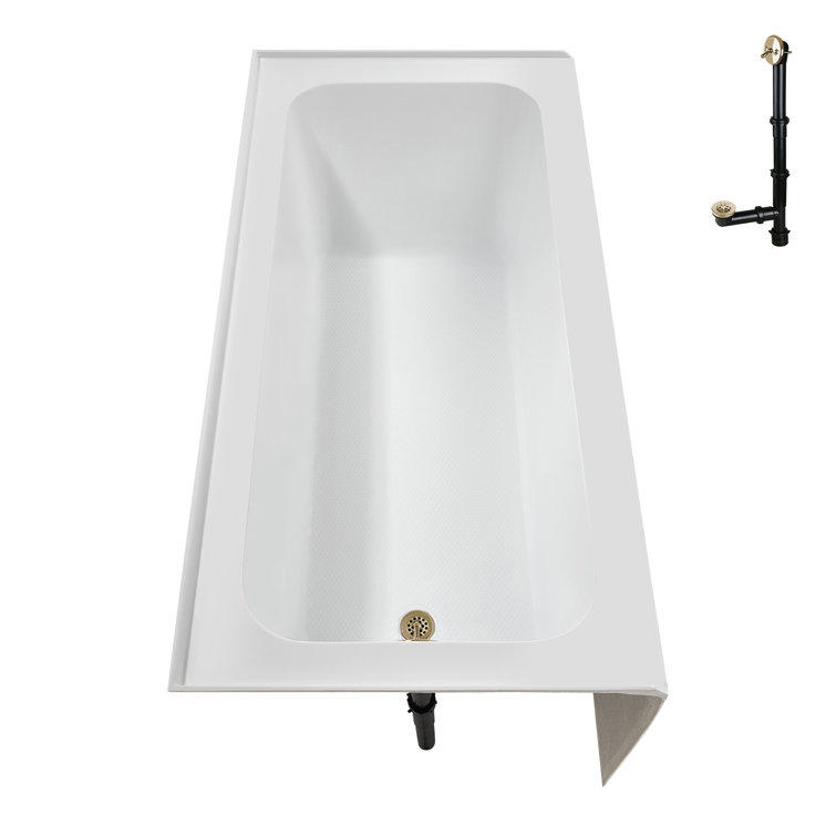 60-Inch Glossy White Acrylic Alcove Bathtub with Polished Brass Drain