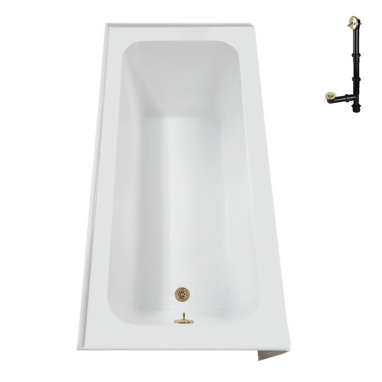 60-Inch Glossy White Acrylic Alcove Bathtub with Polished Brass Drain