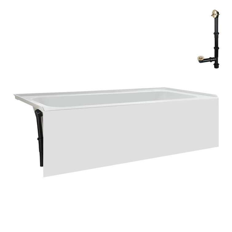 60-Inch Glossy White Acrylic Alcove Bathtub with Polished Brass Drain