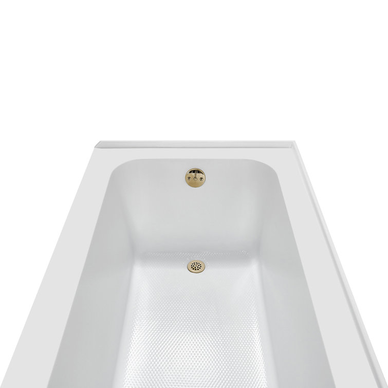 60-Inch Glossy White Acrylic Alcove Bathtub with Polished Brass Drain