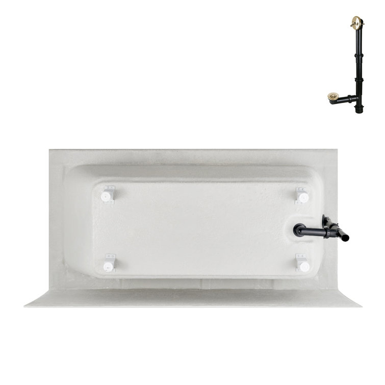 60-Inch Glossy White Acrylic Alcove Bathtub with Polished Brass Drain