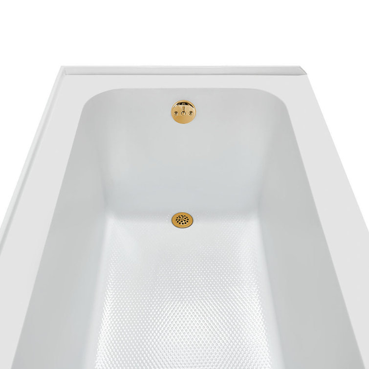 Glossy White Acrylic Alcove Bathtub with Brushed Gold Drain