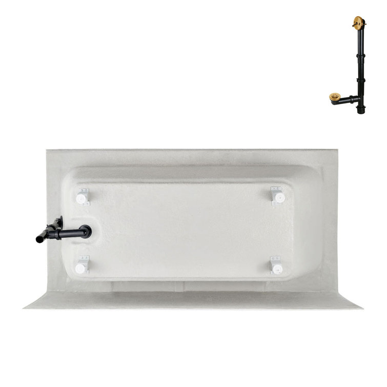 Glossy White Acrylic Alcove Bathtub with Brushed Gold Drain