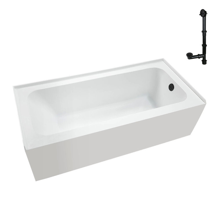 Glossy White Rectangular Acrylic Alcove Bathtub with Matte Black Trim
