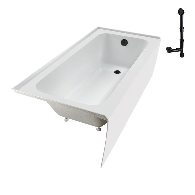 Glossy White Rectangular Acrylic Alcove Bathtub with Matte Black Trim