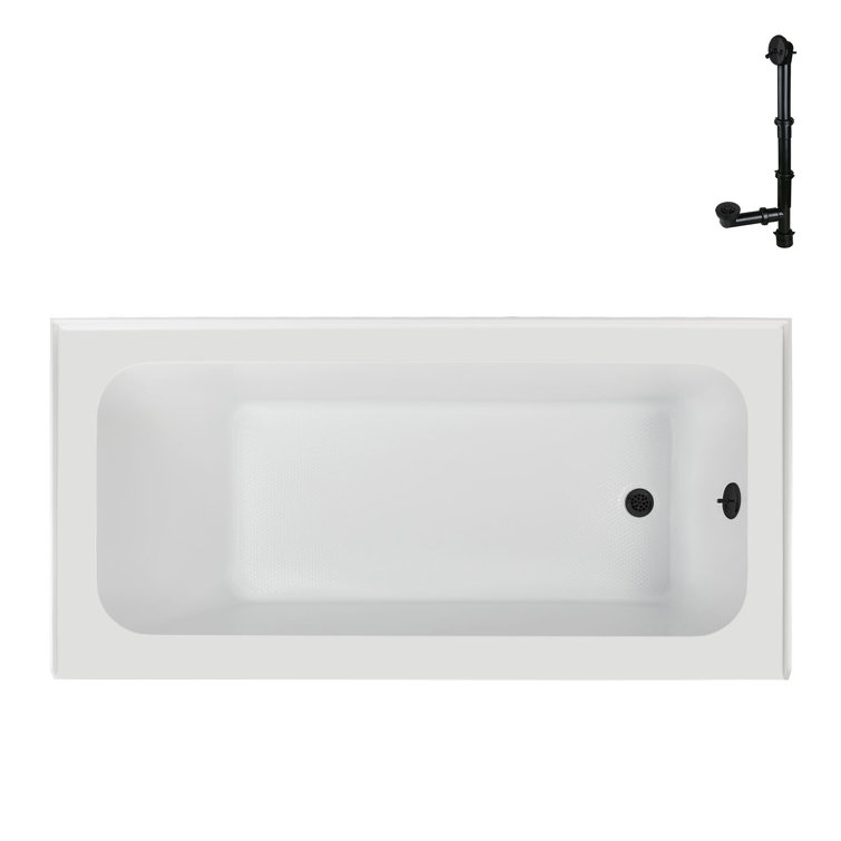 Glossy White Rectangular Acrylic Alcove Bathtub with Matte Black Trim