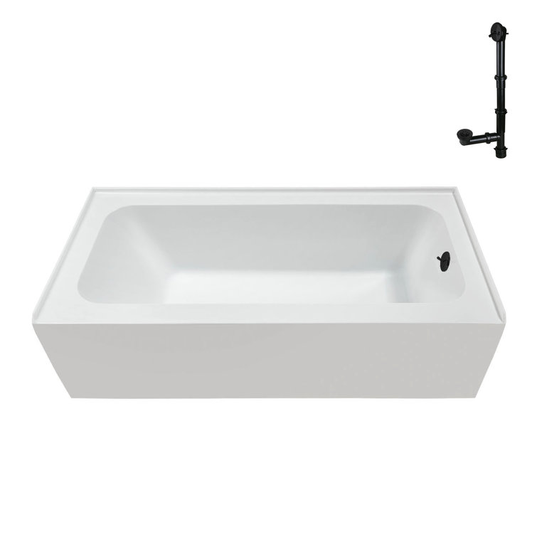 Glossy White Rectangular Acrylic Alcove Bathtub with Matte Black Trim