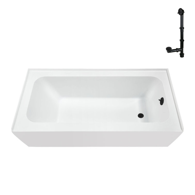 Glossy White Rectangular Acrylic Alcove Bathtub with Matte Black Trim
