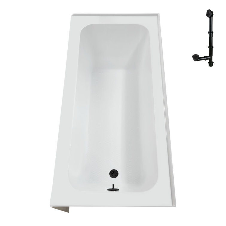 Glossy White Rectangular Acrylic Alcove Bathtub with Matte Black Trim