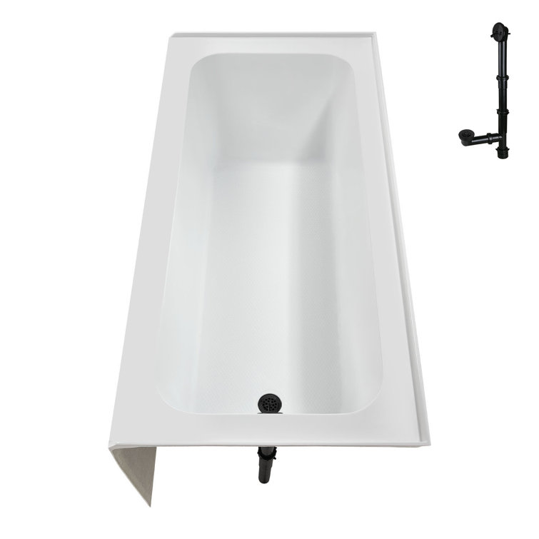 Glossy White Rectangular Acrylic Alcove Bathtub with Matte Black Trim