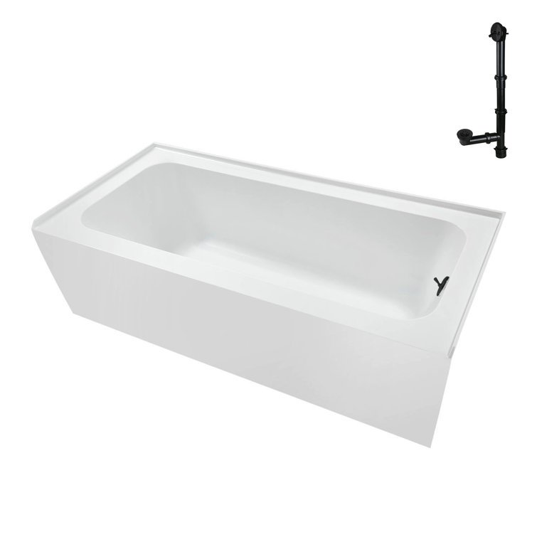 Glossy White Rectangular Acrylic Alcove Bathtub with Matte Black Trim