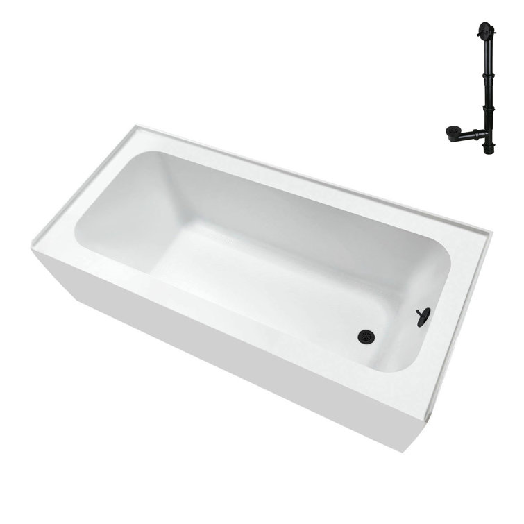 Glossy White Rectangular Acrylic Alcove Bathtub with Matte Black Trim