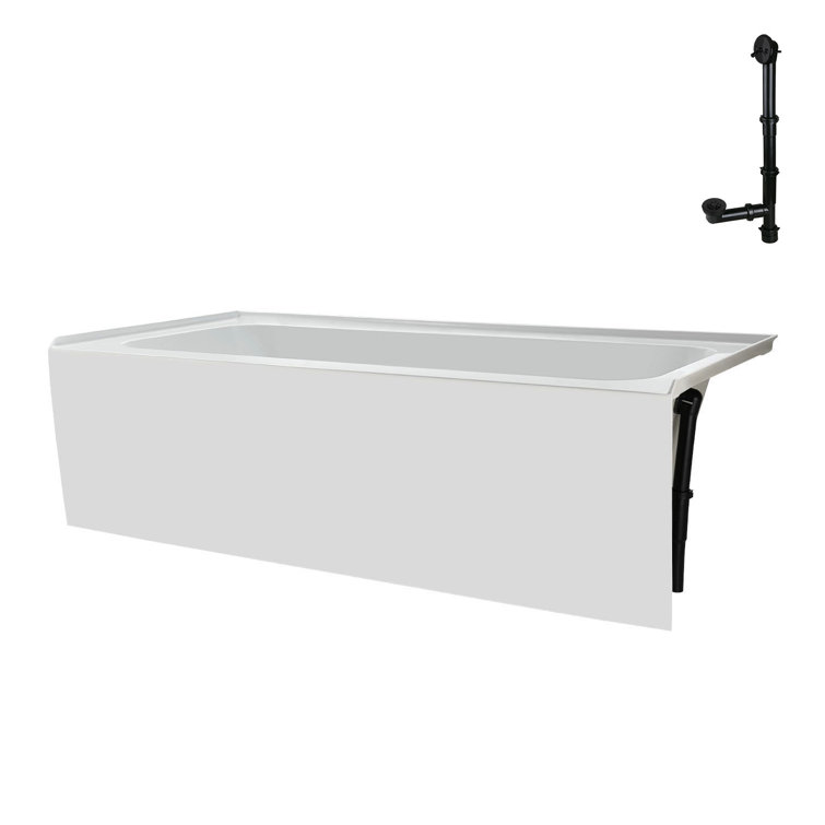 Glossy White Rectangular Acrylic Alcove Bathtub with Matte Black Trim